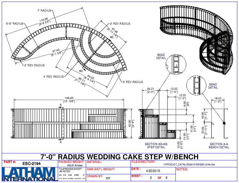 7' Radius Wedding Cake Step 42" w/ Right Bench (7' 1 1/8" Wide)